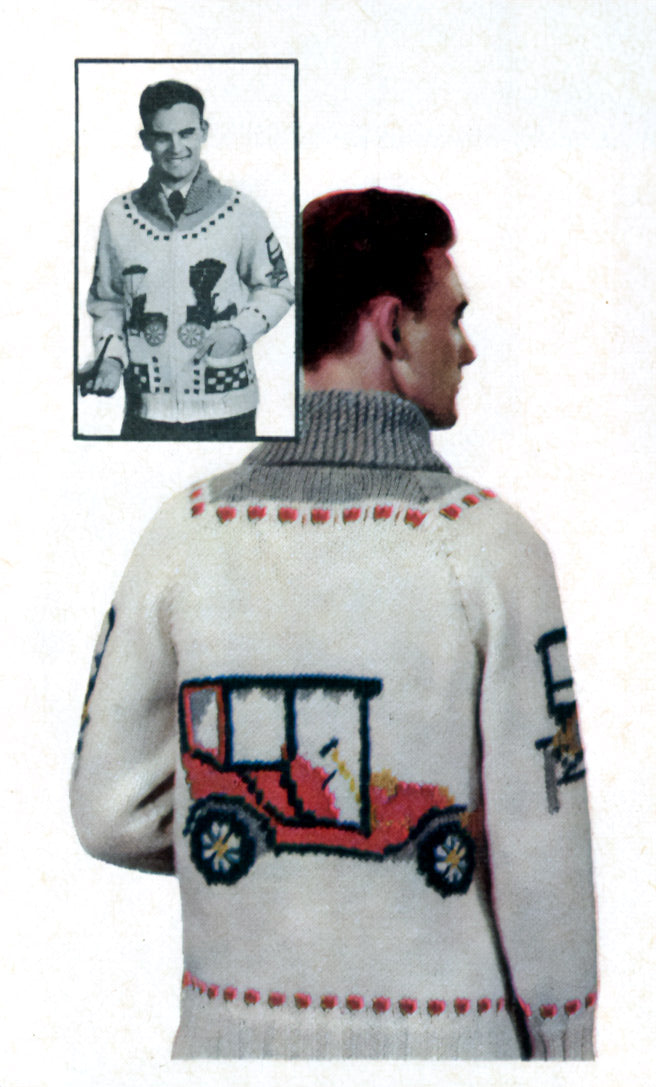 Men's Antiques Autos Cardigan Pattern