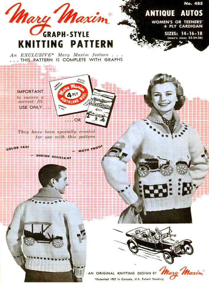 Ladies' or Youth Antique Autos Cardigan Pattern