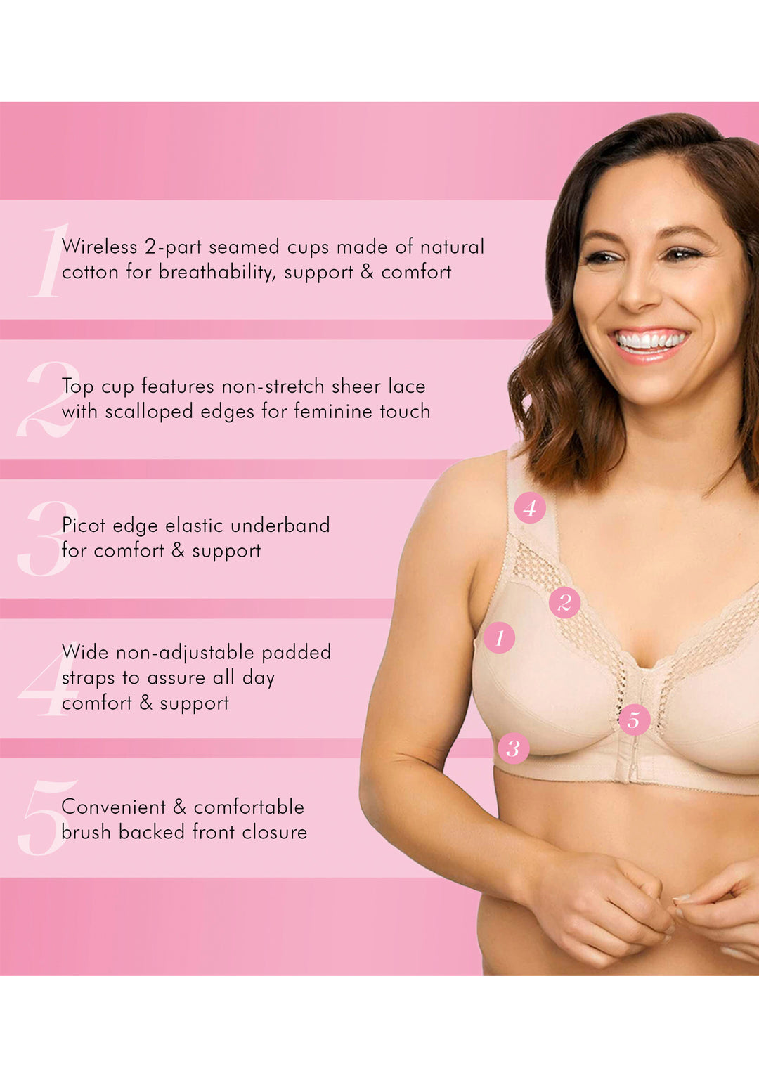 FULLY® Front Close Cotton Posture Bra with Lace – Mary Maxim Ltd