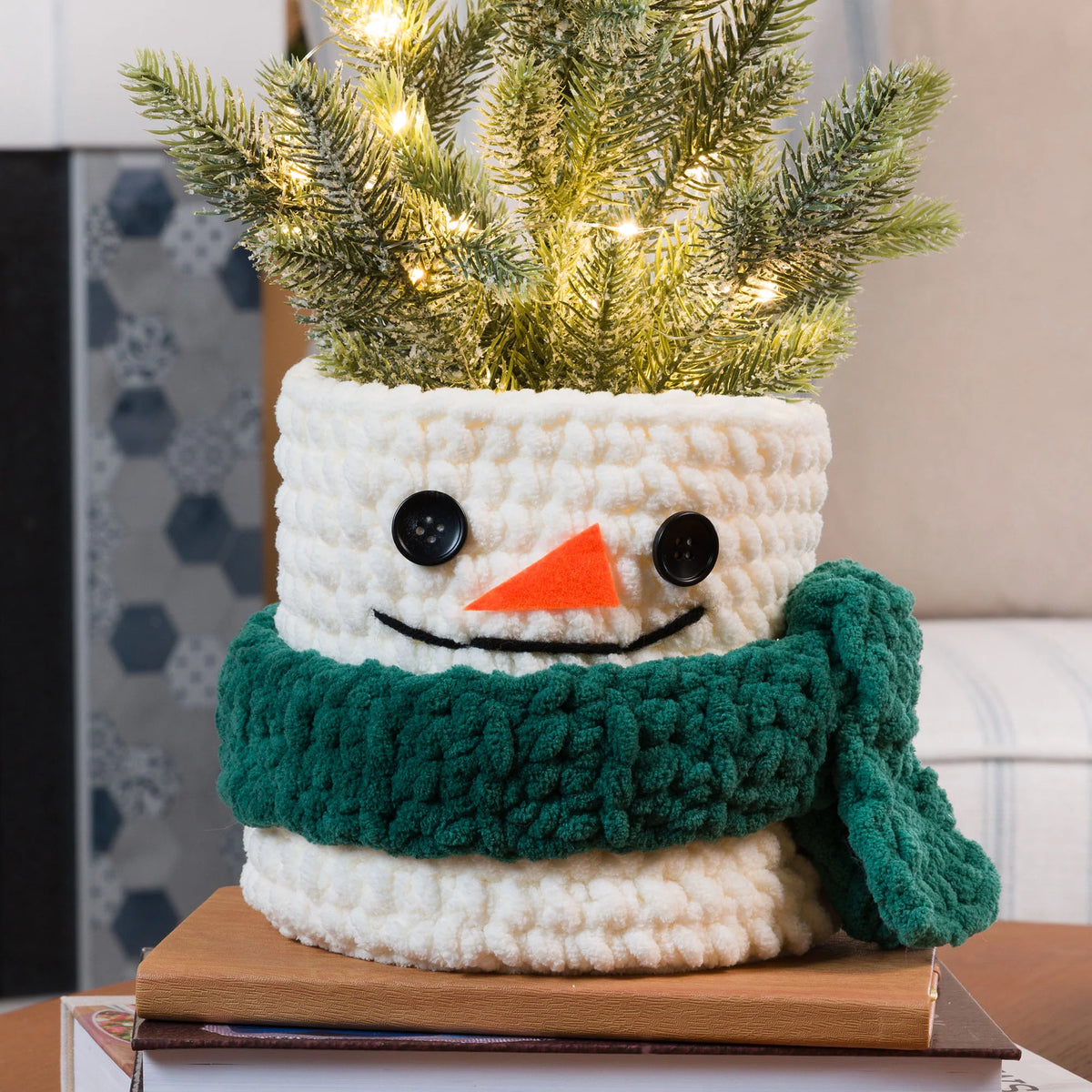 Free Bernat Crochet Snowman Basket Pattern