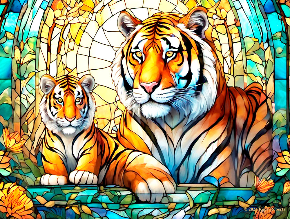 Stained Glass Tigers Jigsaw Puzzle