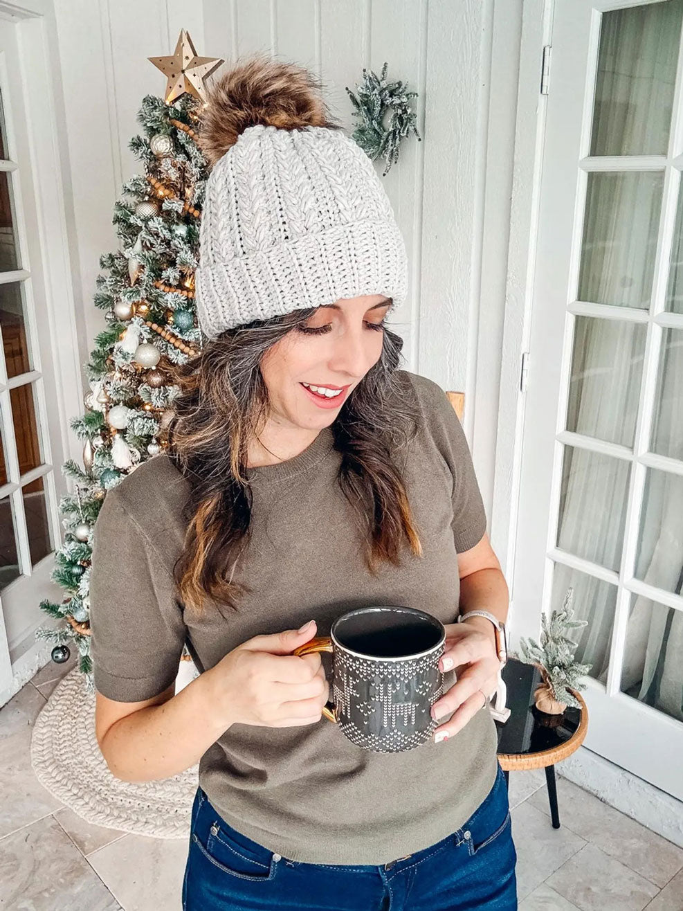 Snowy Wheat Puff Beanie