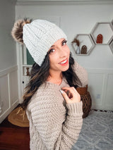 Snowy Wheat Puff Beanie