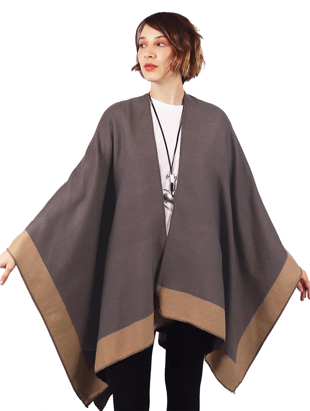 Two-Tone Soft Reversible Cape - Taupe
