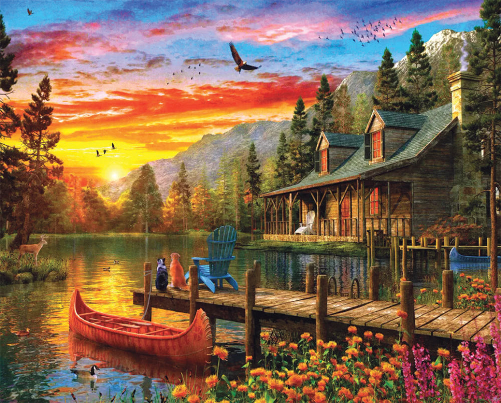 Cabin Evening Sunset Jigsaw Puzzle
