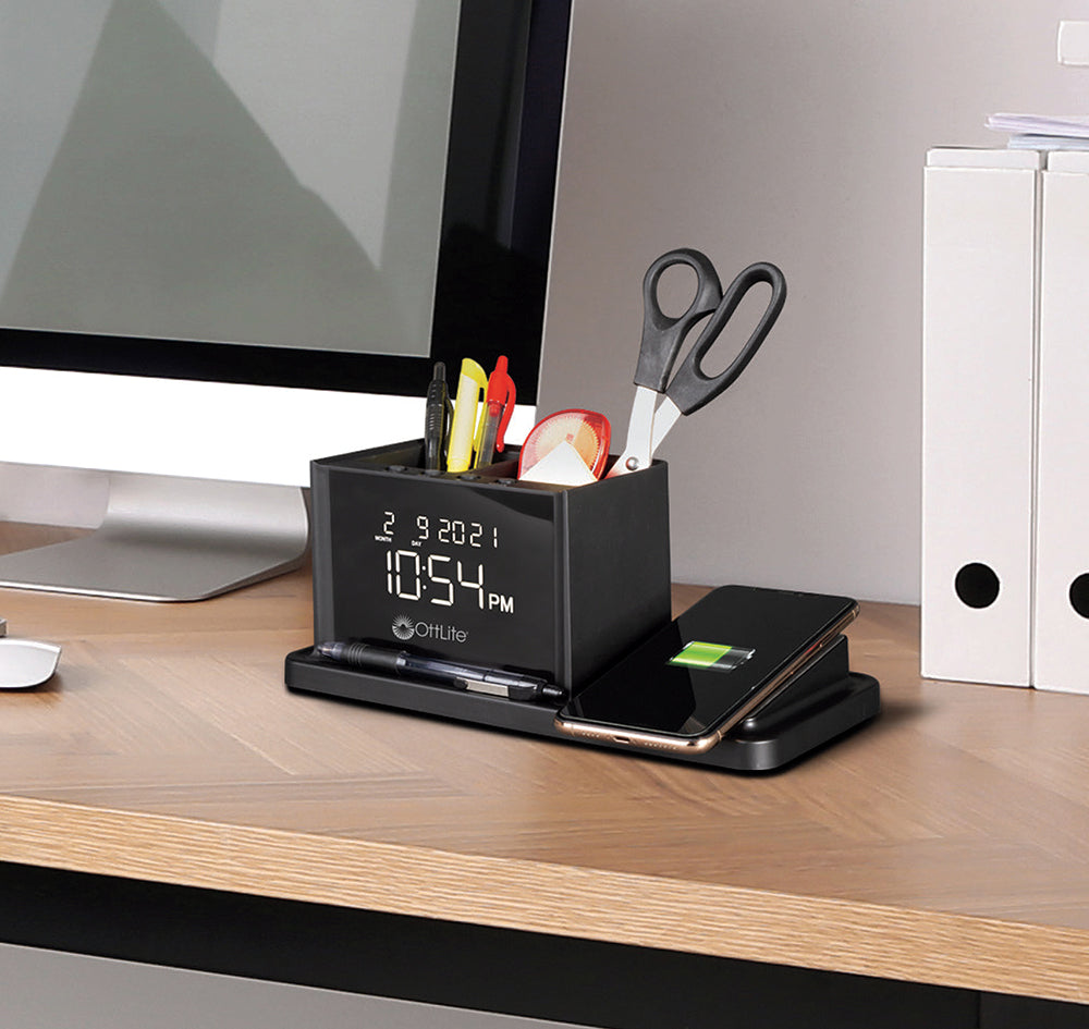 Organizer with Clock and Wireless Charging