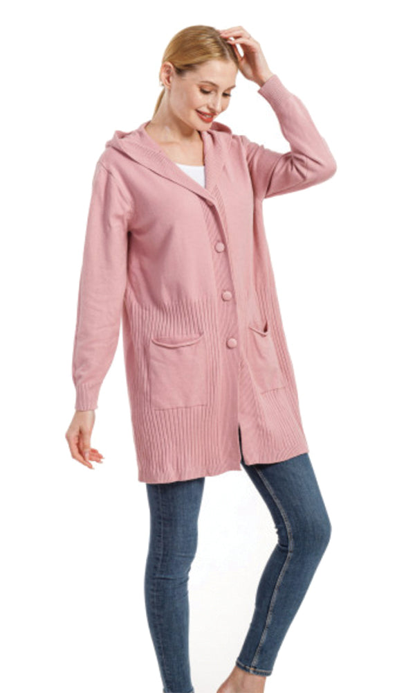 Cashmere Style Long Sleeved Hooded Cardigan