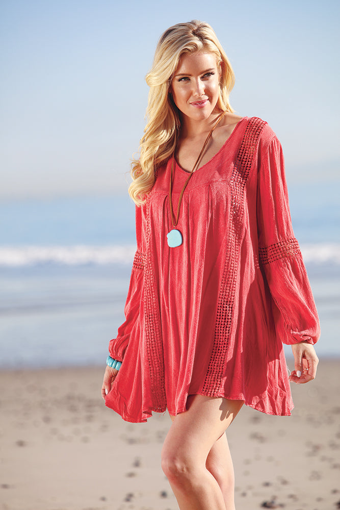 Coral Long Sleeve Flared Tunic
