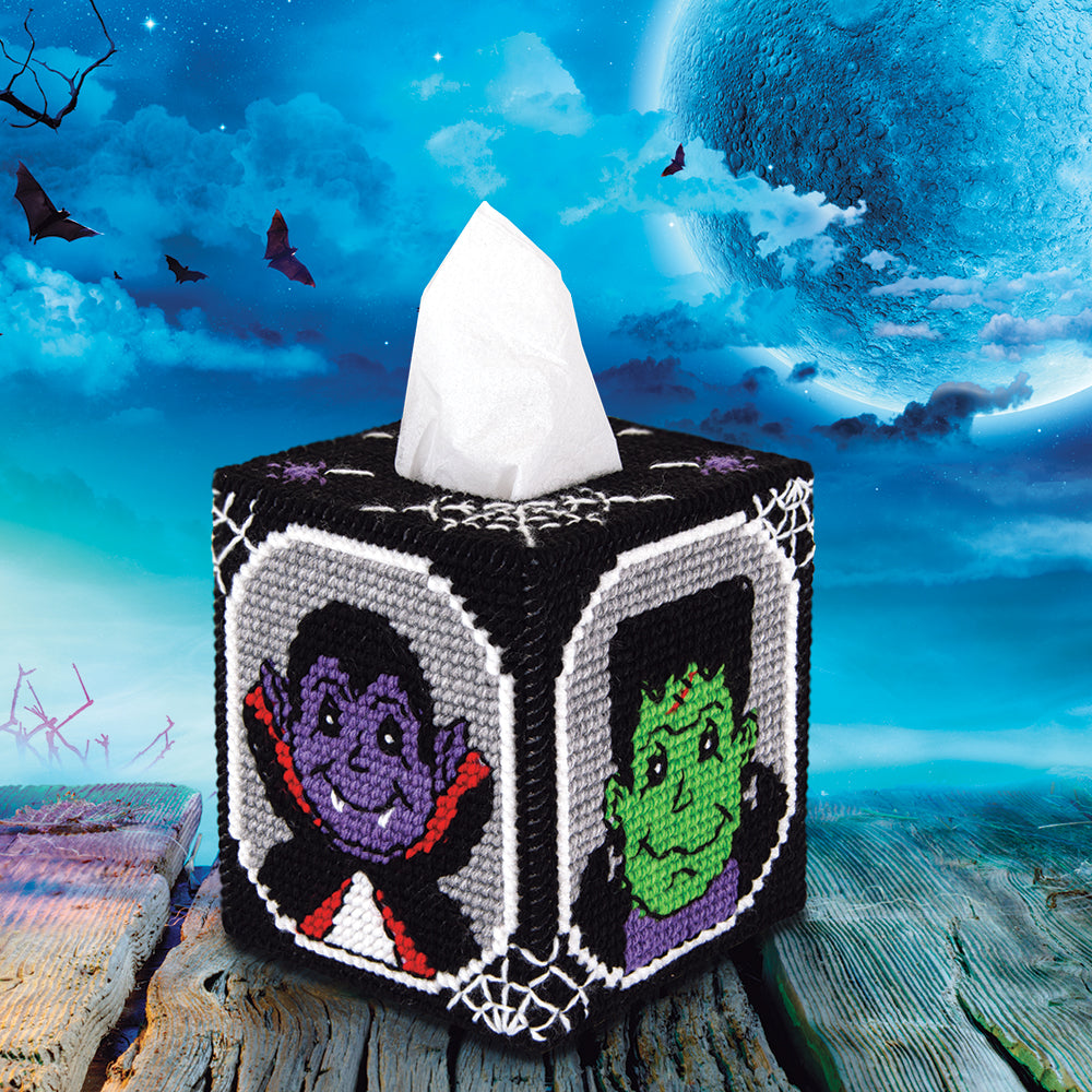 Halloween Ghouls Tissue Box Cover Plastic Canvas Kit