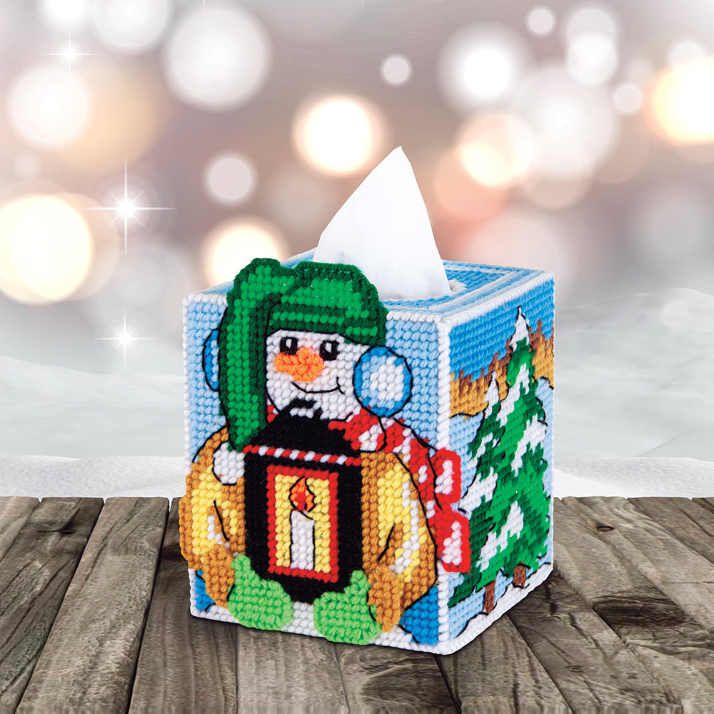 Snowman Lantern Tissue Box Cover Plastic Canvas Kit