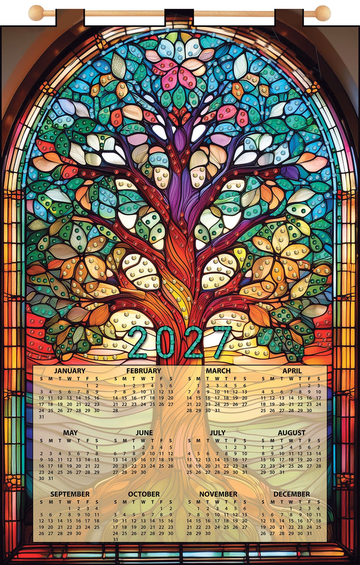 Stained Glass Tree 2027 Felt Sequin Calendar
