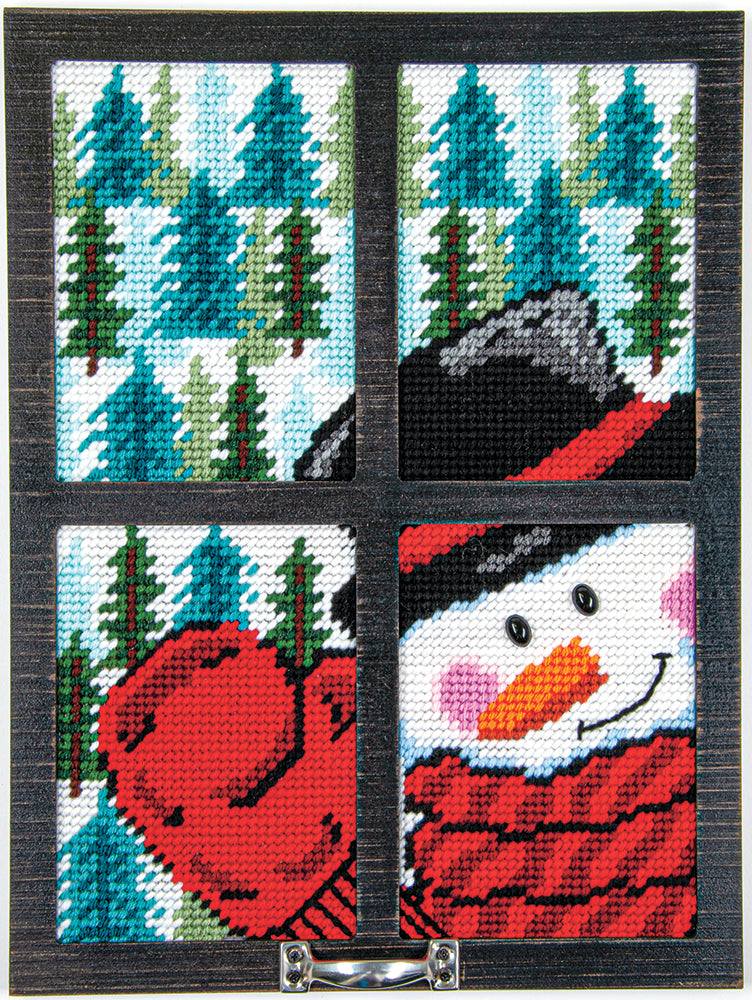 Frosty Greetings Window Frame Plastic Canvas Kit