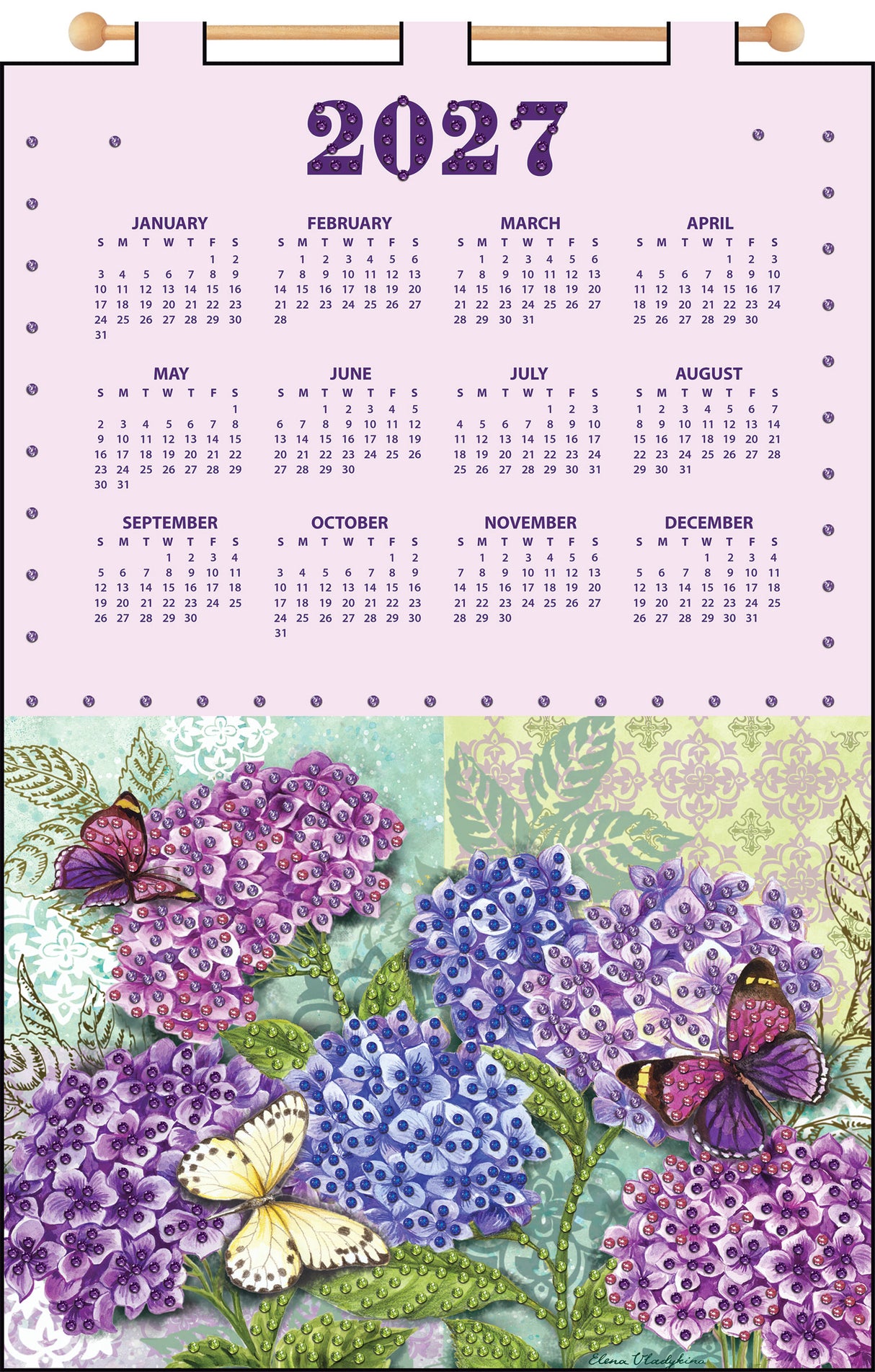Calendrier Hortensia 2027 en feutrine et paillettes