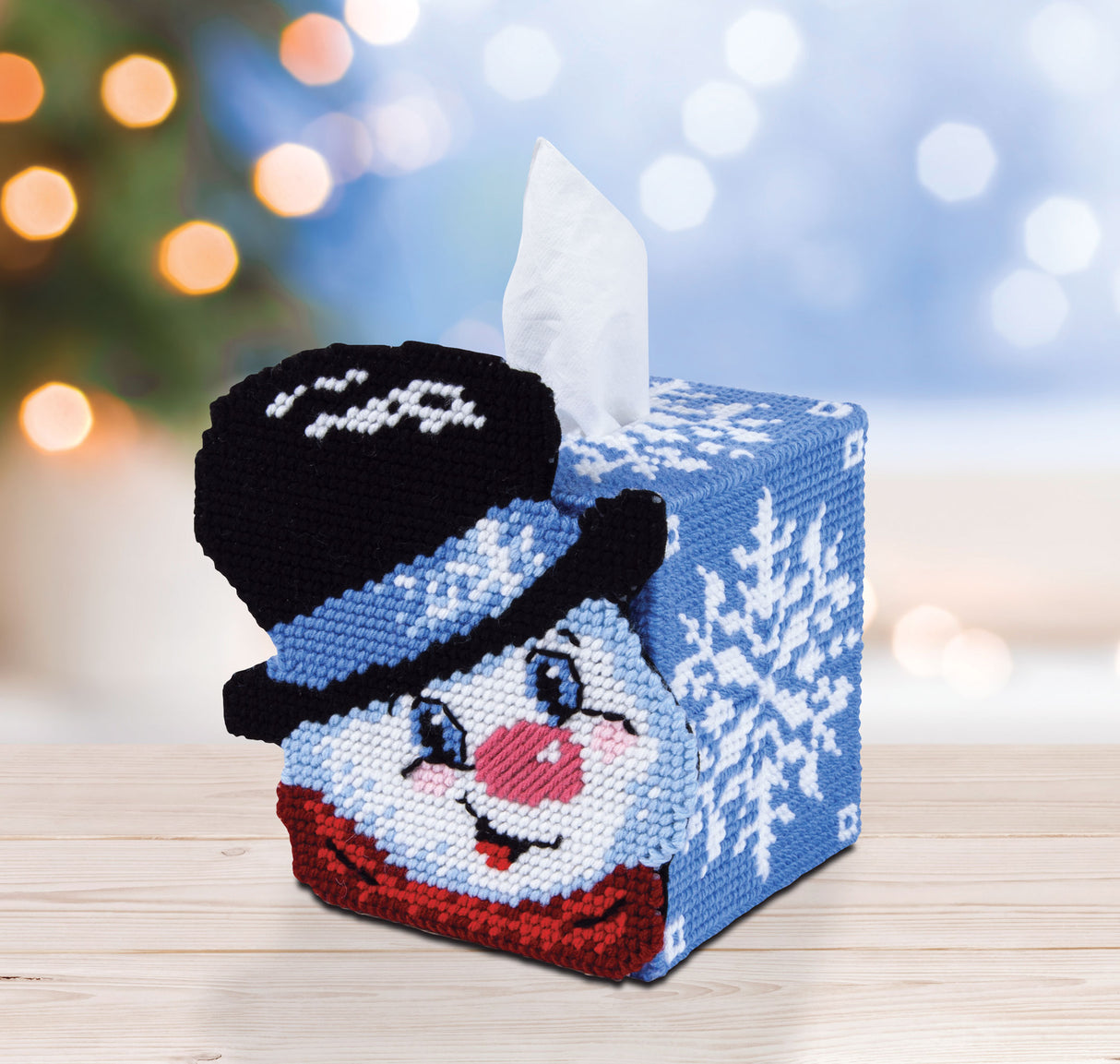 Snowflake Snowman Plastic Canvas Tissue Box Cover