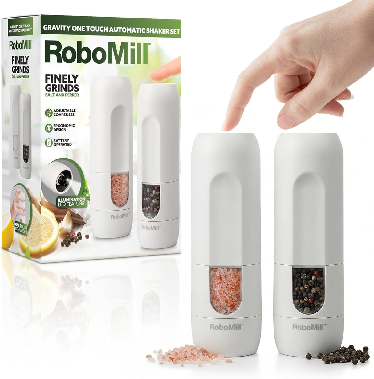RoboMill Gravity Stainless Steel Salt & Pepper Grinder Set