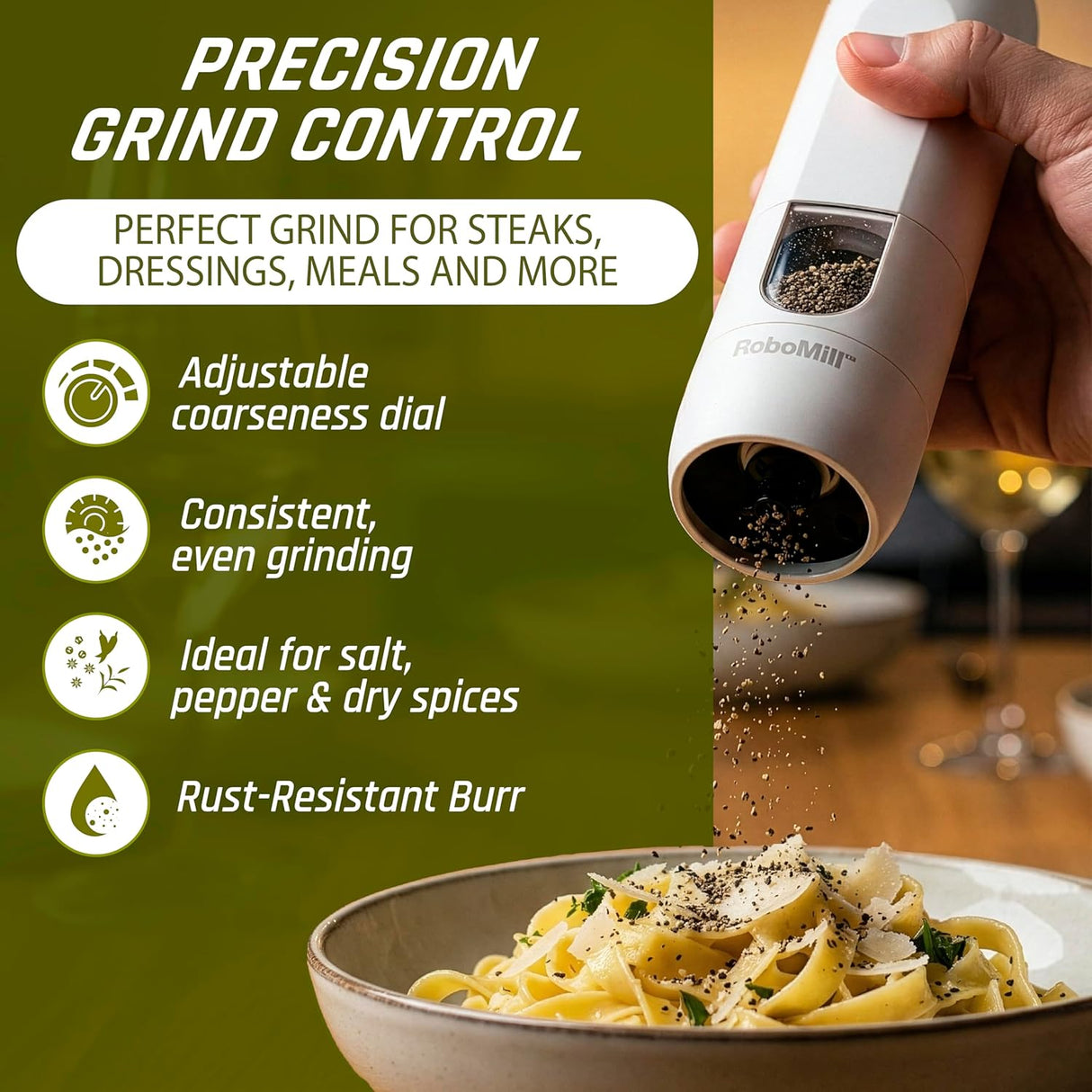 RoboMill Gravity Stainless Steel Salt & Pepper Grinder Set