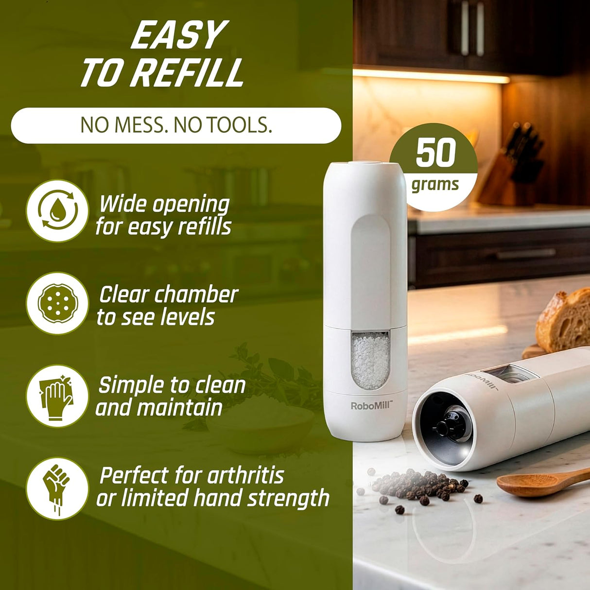 RoboMill Gravity Stainless Steel Salt & Pepper Grinder Set