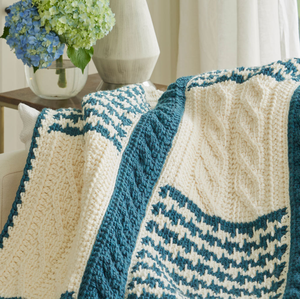 Tunisian Houndstooth & Cables Blanket – Mary Maxim Ltd