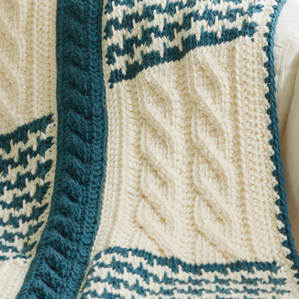 Tunisian Houndstooth & Cables Blanket – Mary Maxim Ltd