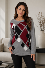 Grey & Wine Argyle Sweater