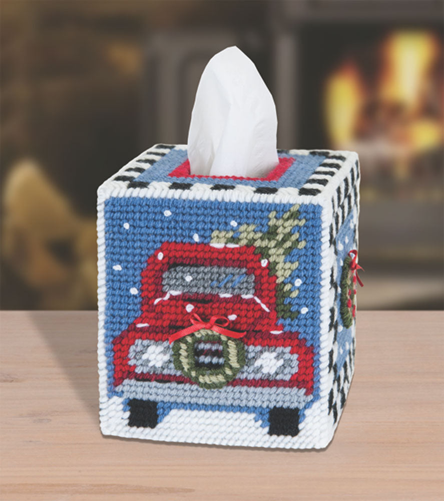 Old Red Truck Tissue Box Cover Plastic Canvas Kit – Mary Maxim Ltd
