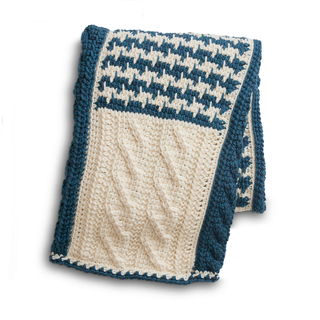 Tunisian Houndstooth & Cables Blanket – Mary Maxim Ltd