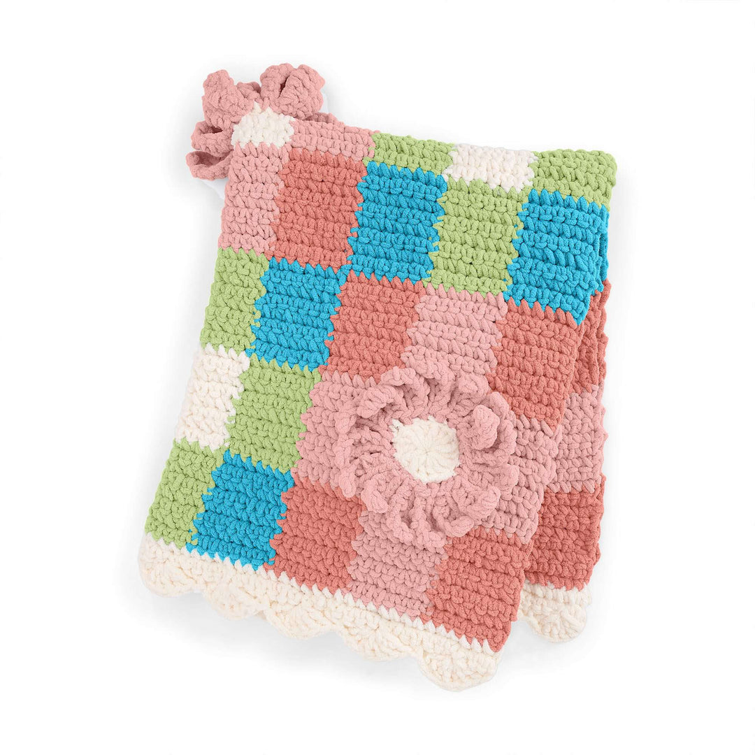 Free Gingham and Flowers Crochet Baby Blanket Pattern