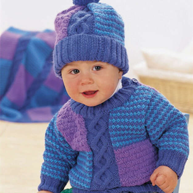 Free Cables and Checks Baby Set Pattern