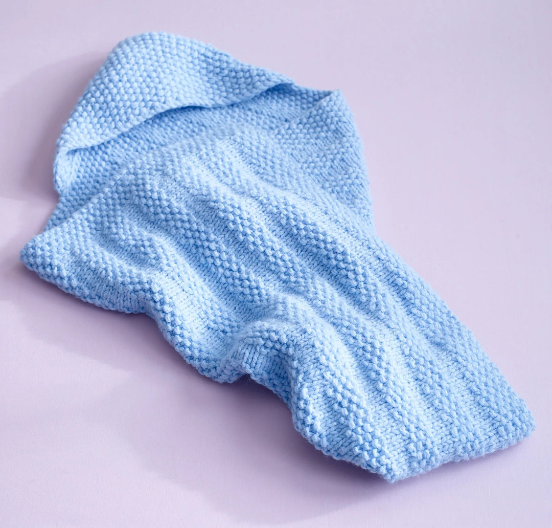 Free Hooded Seed Stitch Knit Baby Blanket Pattern