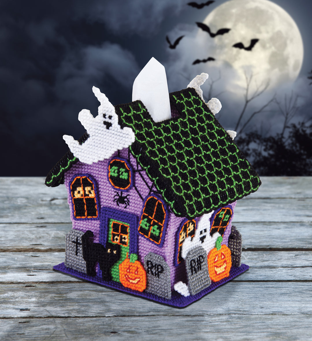 Spooky House Tissue Box Cover Plastic Canvas Kit
