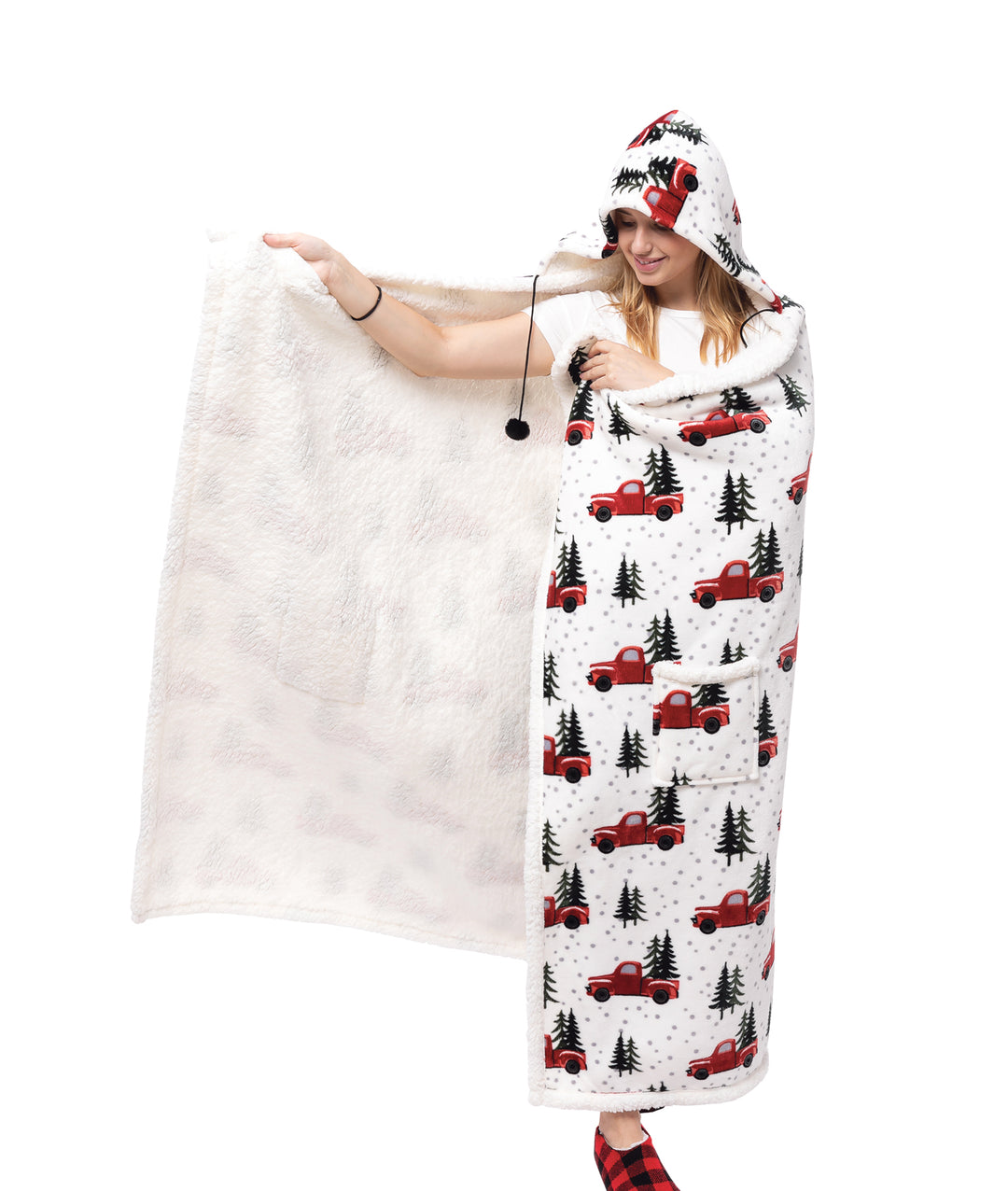 Sherpa Lined Hooded Christmas Truck Throw