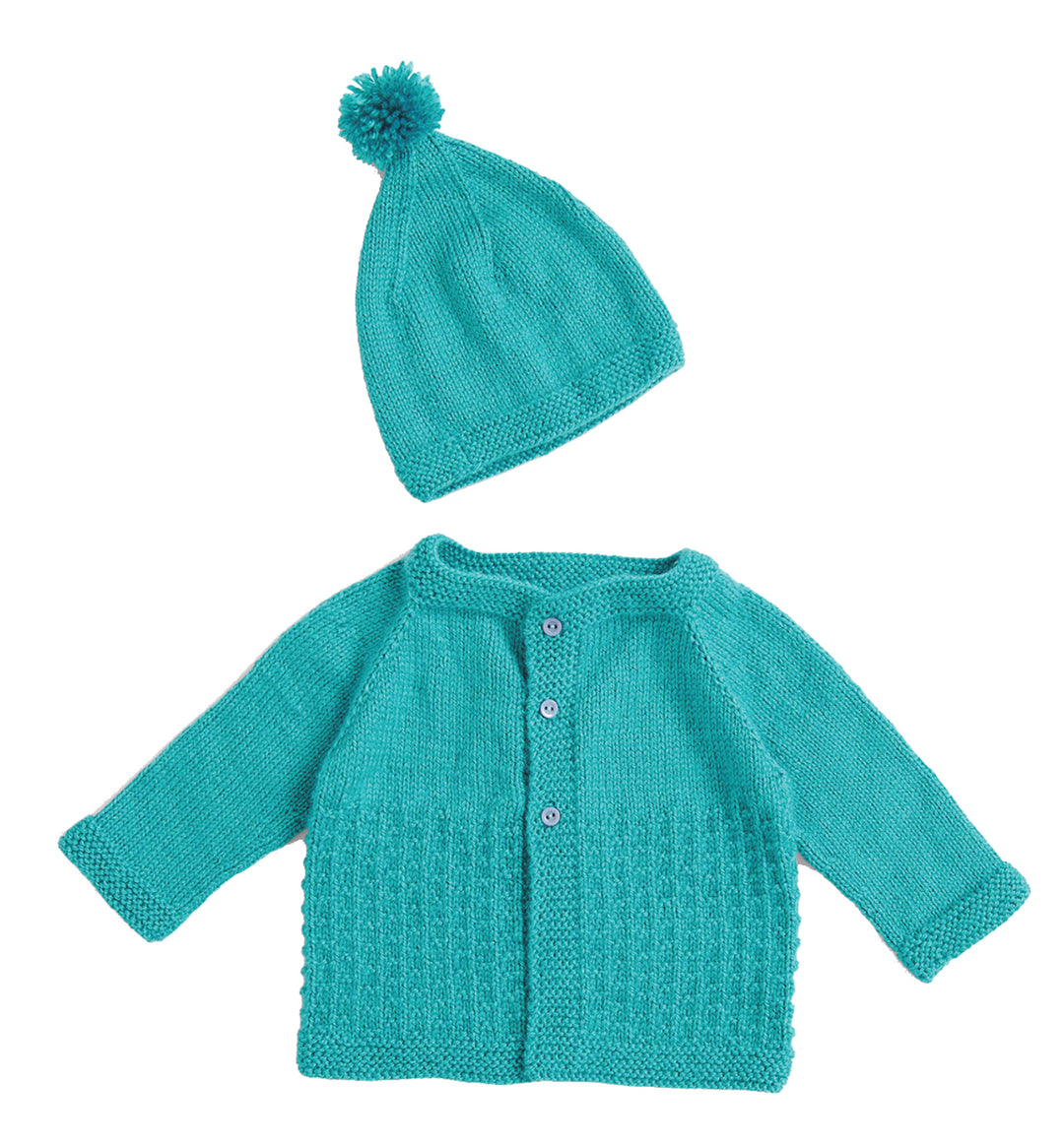 Knit Yoke Baby Cardigan & Hat