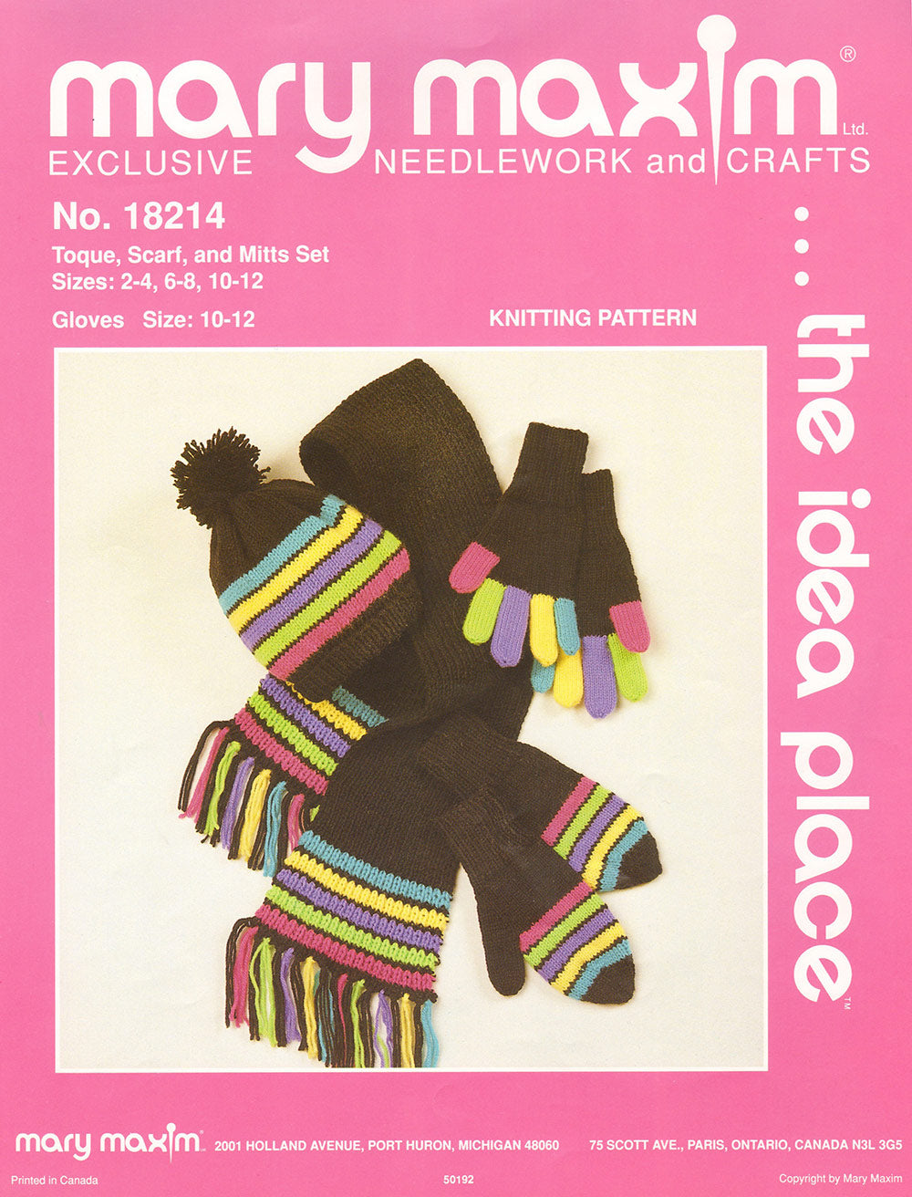 Toque, Scarf & Mitts Set Pattern