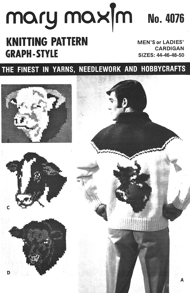 Men's or Ladies' Cow Cardigan Pattern