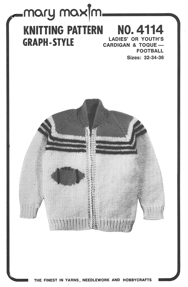 Ladies' or Youth's Football Cardigan & Toque Pattern