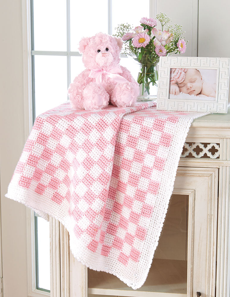 Crochet Pattern Pink Knit Baby Blanket Checkered Baby Blanket